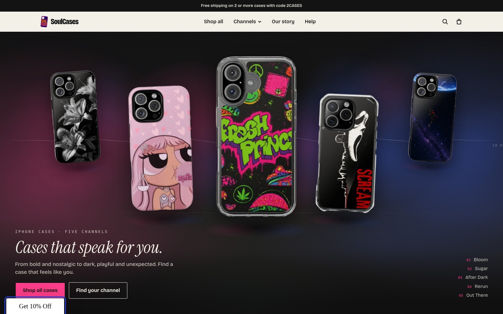 SoulCases website design mockup